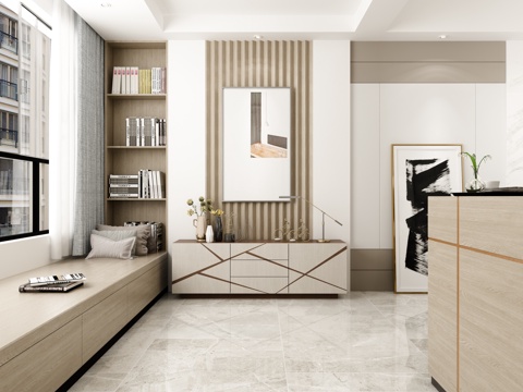  现代北欧玄关 玄关柜子组合 榻榻米组合3d模型 