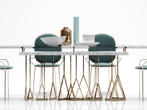  现代简约餐桌椅子摆件组合3d模型 