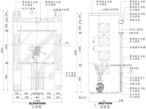 玄关隔断节点cad施工图