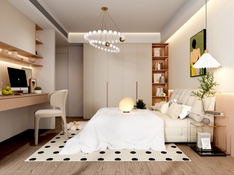  现代卧室女孩房小孩房奶油风卧室3d模型 