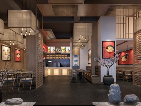  日式餐厅 餐桌椅 吊灯3d模型 