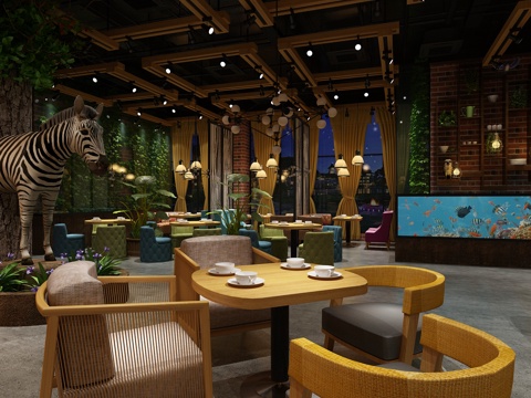  工业风休闲咖啡厅3d模型 