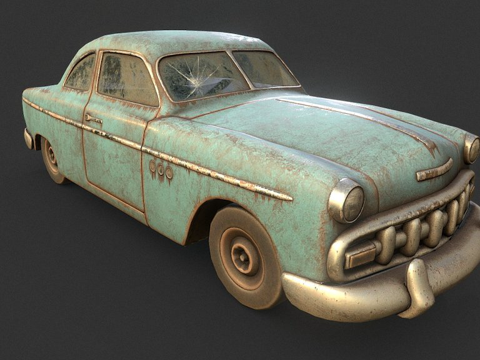  老旧生锈汽车3d模型 
