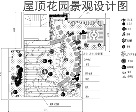 天台庭院景观平面方案cad施工图