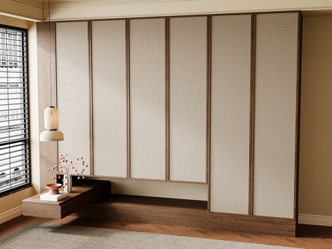 中古风藤编门衣柜su模型