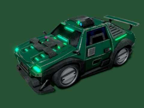  绿色甲虫风格化科幻汽车3d模型 