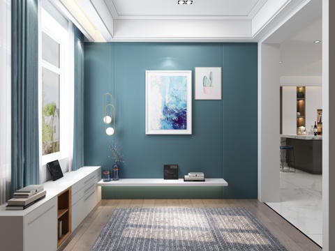  现代轻奢玄关 餐厅 餐桌 酒柜3d模型 