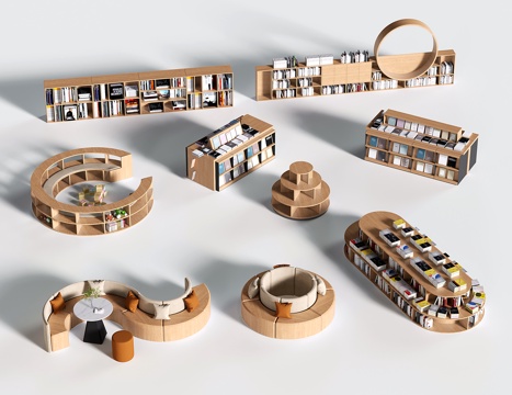 现代书柜书架 展柜货架 置物柜架 卡座 陈列柜su模型