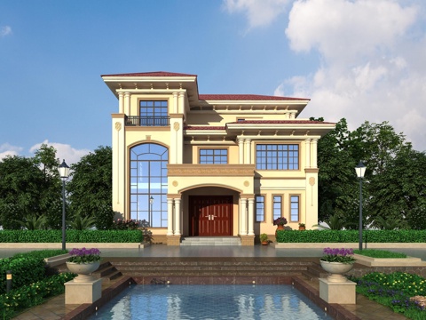  简欧别墅建筑外观3d模型 