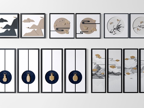  新中式挂画3d模型 