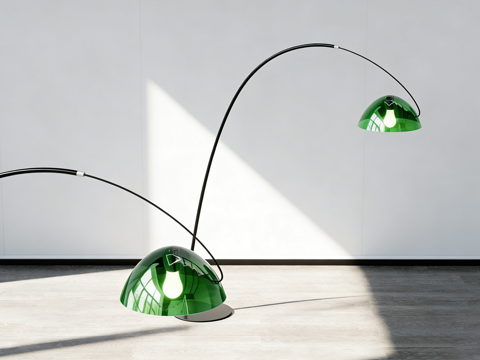 现代简约弧形曲线设计 黑绿配色光泽灯罩落地灯 烤漆材质su模型