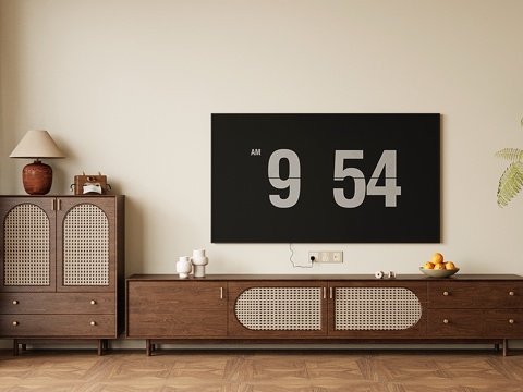  中古风电视柜 边柜 藤编电视柜 盆栽3d模型 