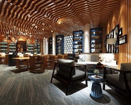  新中式餐厅 新中式沙发组合3d模型 