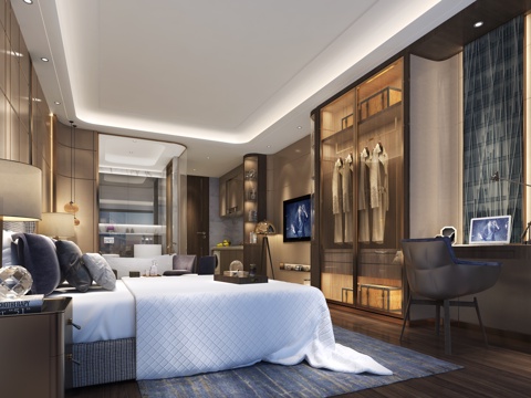  后现代售楼部样板房 双人床 陈列柜3d模型 