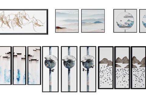  新中式挂画3d模型 