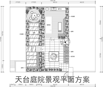 天台庭院景观平面方案cad施工图