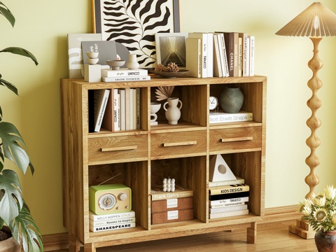  侘寂风书柜 书架 边柜 储物柜 书籍 摆件3d模型 