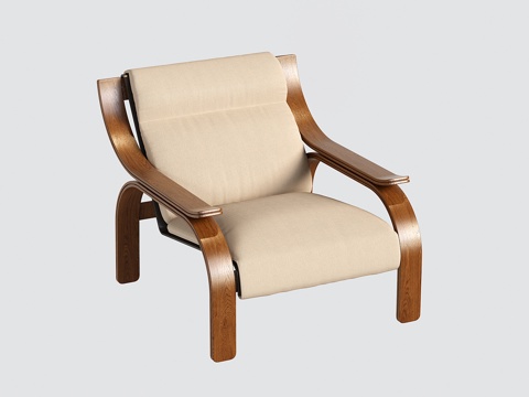  中古木质休闲椅 单人沙发3d模型 