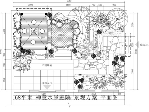 禅意庭院景观平面图cad施工图