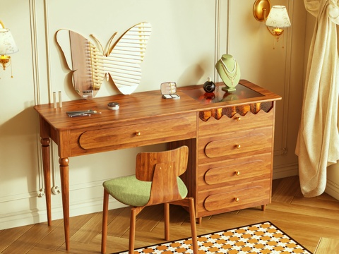  梳妆台 化妆桌 化妆品 镜子 摆件3d模型 