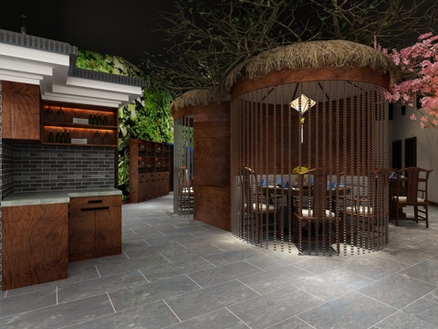  新中式 蒙古包 包间 树3d模型 