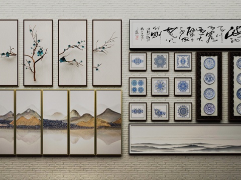  新中式挂画组合3d模型 