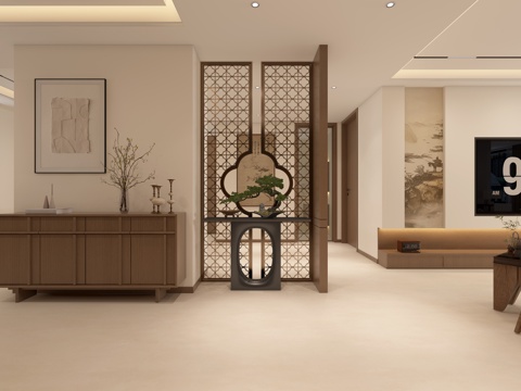  宋氏美学 玄关 装饰柜 边柜 新中式玄关3d模型 