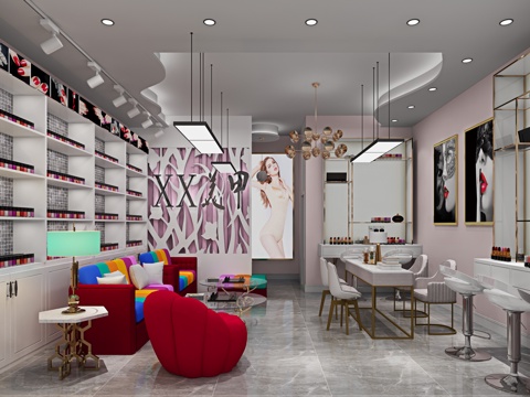  现代简约美甲店3d模型 