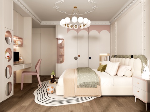  现代法式卧室女孩房小孩房3d模型 