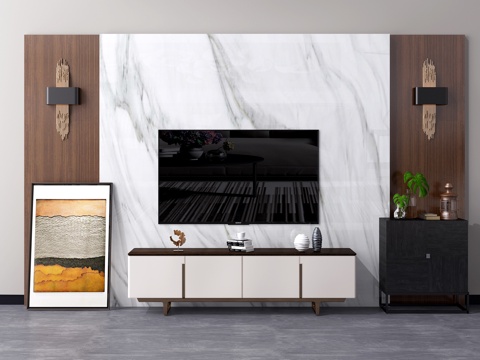  现代电视背景墙 中式电视背景墙 北欧电视背景墙 现代电视3d模型 