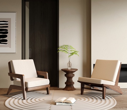  中古休闲椅 木质单人沙发 沙发椅3d模型 