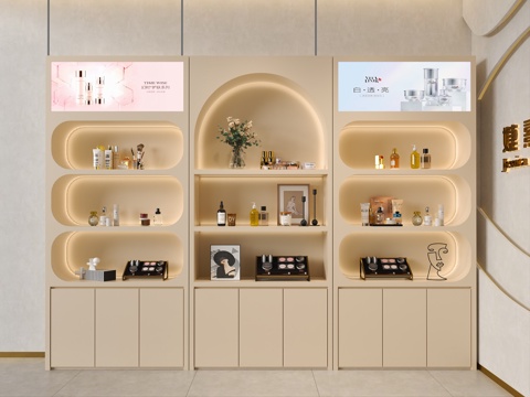  化妆品展示柜 美妆展柜高柜 化妆品货柜货架 化妆品摆件饰品3d模型 