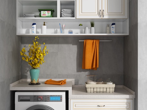  现代欧式简约风格洗衣机柜 阳台柜 洗衣机 洗衣机伴侣3d模型 