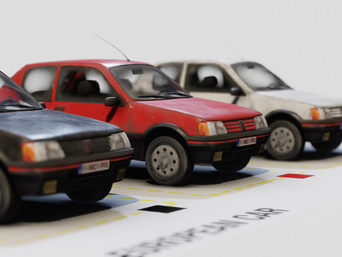  低多边形8090年代欧洲车商店包3d模型 