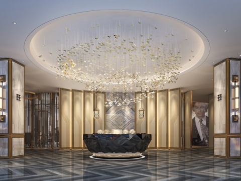  后现代售楼部 前台 吊灯3d模型 