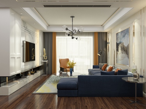  后现代风格样板房 吊灯 沙发 餐桌椅 电视柜3d模型 