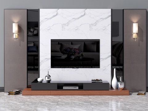  现代电视背景墙 北欧电视背景墙 中式电视背景墙 现代壁灯3d模型 