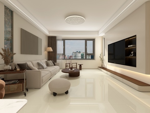  现代奶油风 客餐厅 厨房 卫生间 全屋3d模型 