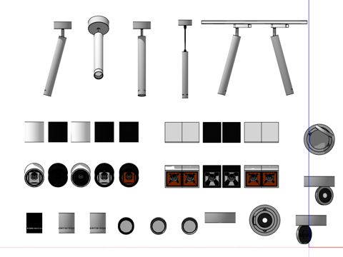 现代射灯筒灯轨道射灯合集su模型