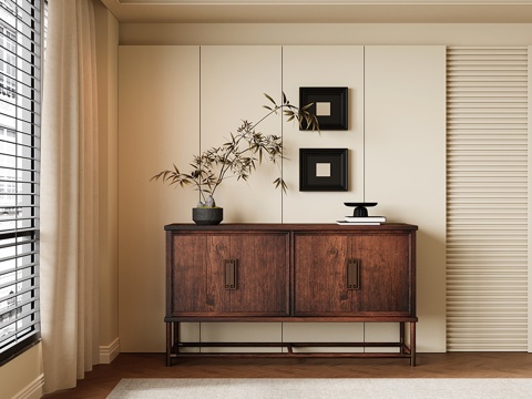 新中式玄关柜 边柜 餐边柜 储物柜su模型