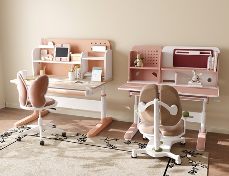  现代儿童桌椅 书桌椅 儿童学习桌3d模型 