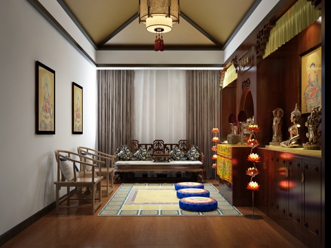  新中式佛堂寺庙3d模型 