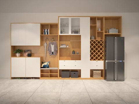  现代简约风格样板间 入门鞋柜 餐厅 酒柜3d模型 