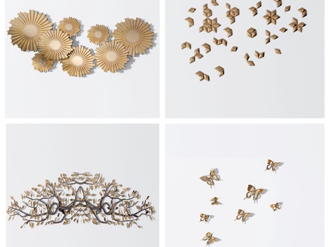  新中式金属墙饰挂件组合3d模型 