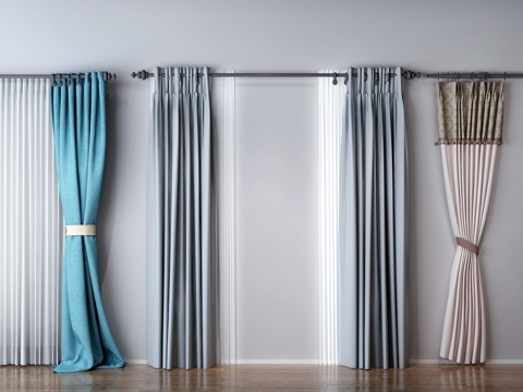  新古典布艺窗帘3d模型 