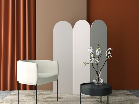  现代单椅边几屏风3d模型 