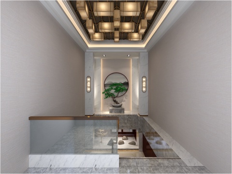  新中式吊灯 摆件 壁灯 楼梯口3d模型 