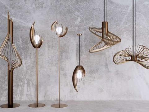 异形落地灯 异形吊灯 金属落地灯 灯具组合su模型