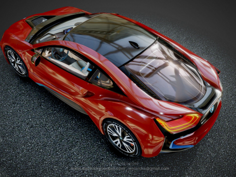  宝马i8质子红版2016年款3d模型 