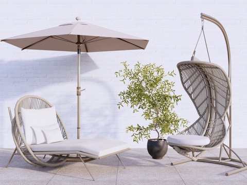 户外休闲吊椅躺椅su模型